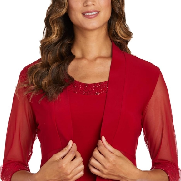 NWT R & M Richards two piece red large petite dress and jacket - Picture 4 of 10